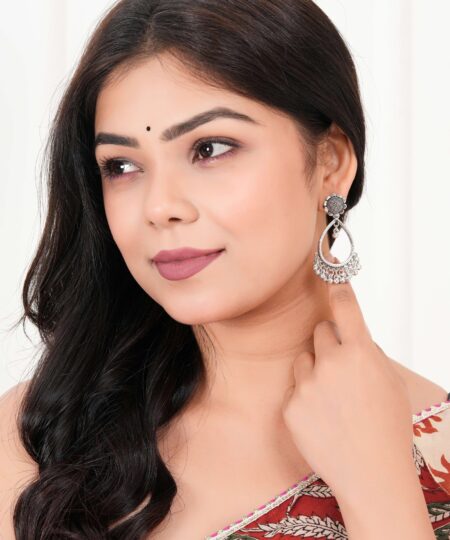 Earrings for Women Traditional Silver AZ838-OXidised Jhumka Set | German Silver Chand Baliyan & Jhumkas Earrings | Birthday & Anniversary Gift -AZ838-OX-ER34