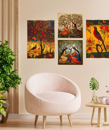 Set of Four Wall Paintings for Wall Dacoration Golden Framed Wall Paintings for Living Room & Bedroom Wall Art for Home Decoration & Office Wall Décor (13x10 inch CH-GD4-13)
