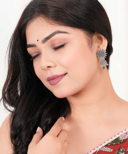 Earrings for Women Traditional Silver AZ838-OXidised Jhumka Set | German Silver Chand Baliyan & Jhumkas Earrings | Birthday & Anniversary Gift
