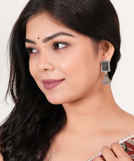 Women Traditional Silver AZ838-OXidised Jhumka Set | German Silver Chand Baliyan & Jhumkas Earrings for Women | Birthday & Anniversary Gift -AZ838-OX-ER46