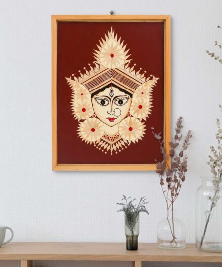 Bamboo Hand Crafted Framed Wall Hangings Of Durga Ji For Home Decor | Bamboo Framed Art For Wall Decor