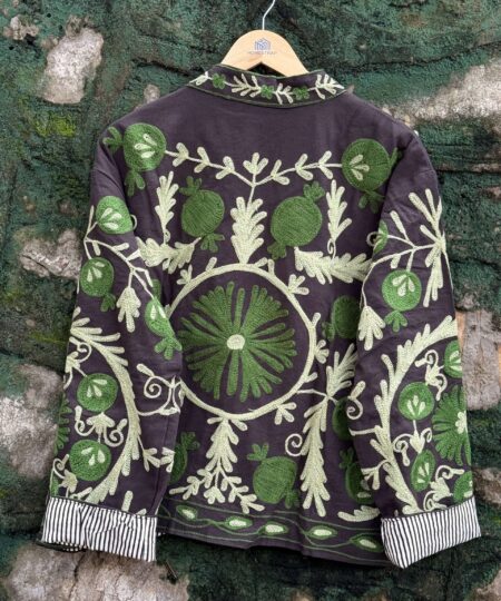 Womens Purple Velvet Embroidered Jacket with Floral Design