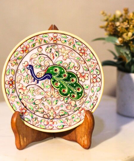 Handcrafted Peacock Motif Marble Plate