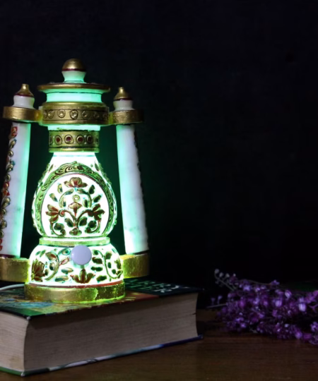 Hand-Painted Marble Jali Lantern - Traditional Lattice Candle Holder