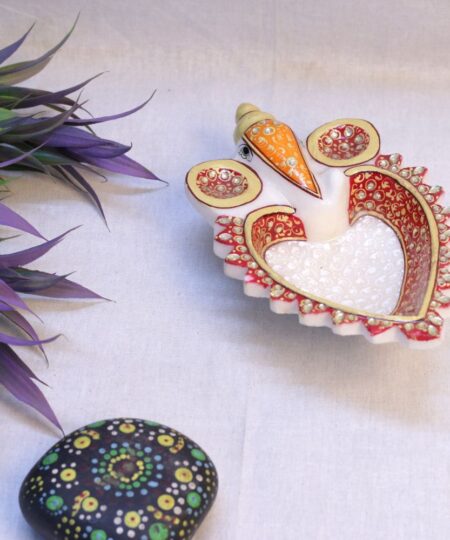 Handcrafted Marble Ganesh Decorative Bowl | Meenakari Art Spiritual Centerpiece