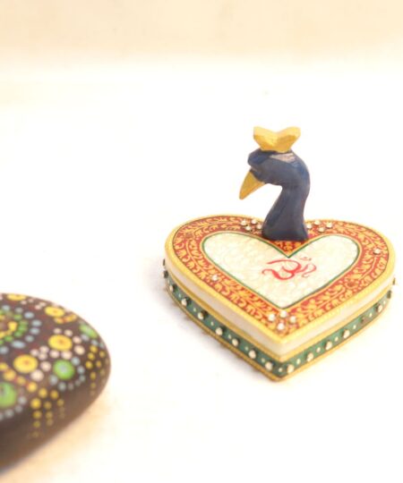 Handcrafted Marble Heart-Shaped Chopra | Traditional Meenakari Peacock Art