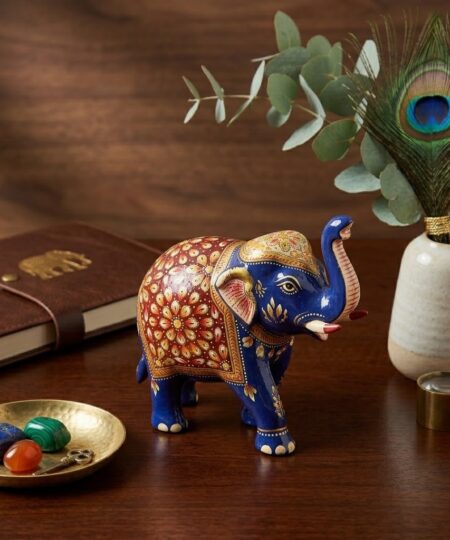 Handcrafted Royal Blue Meenakari Metal Elephant | 3-Inch Traditional Decorative Statue