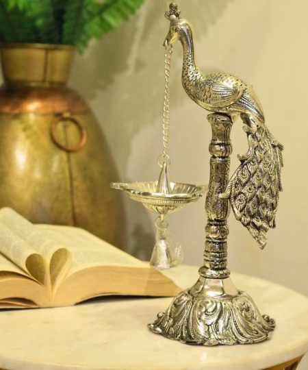 Ornate Metal Peacock Stand with Bell