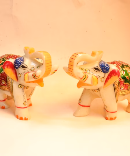 Royal Handcrafted Marble Elephant Statue Set | 5-Inch Meenakari Art (Set of 2)