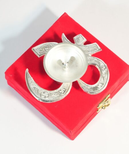 Premium Gold-Finish German Silver Om Diya | Handcrafted Oil Lamp with Velvet Gift Box (4-Inch)