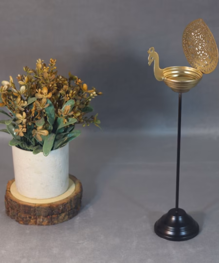Handcrafted Tall Iron Peacock Tea Light Holder | 12-Inch Decorative Candle Stand
