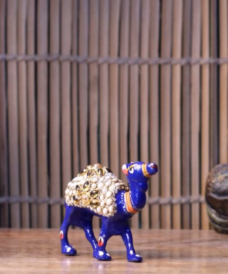Miniature Handcrafted Metal Camel Figurine | Meenakari & Stone-Studded Decor (2-Inch)