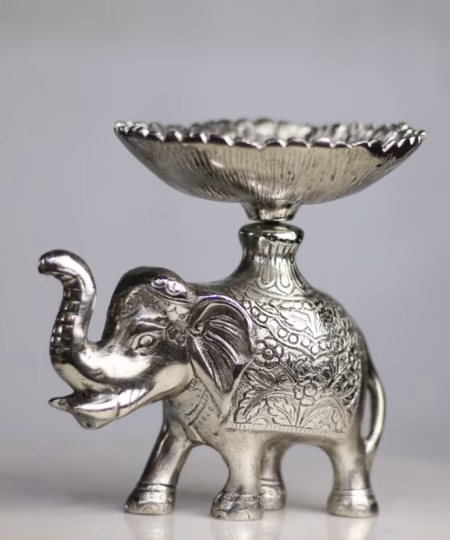 Handcrafted Silver-Finish Metal Elephant Bowl | 6-Inch Decorative Serving Pedestal