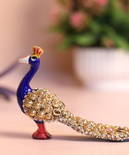 Miniature Pearl-Studded Metal Peacock Figurine | Handcrafted Meenakari Decor (3.5-Inch)